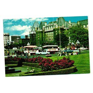 Vintage Postcard City Of Flowers Victoria BC Canada Empress Hotel Street Scene